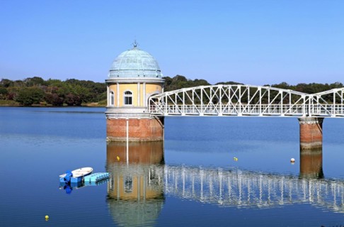 Lake Tama-ko Murayama reservoir Intake Tower Higashi-Yamato city Tokyo Japan Asia