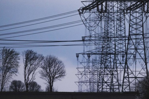 Electricity pylons photographed in Schoenau-Berzdorf