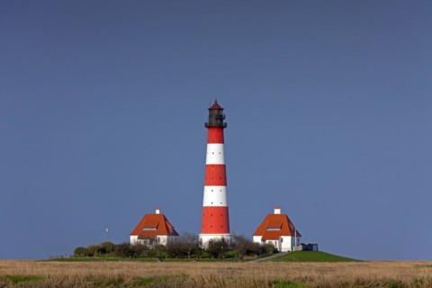 Lighthouse Westerheversand and salt marshes at Westerhever