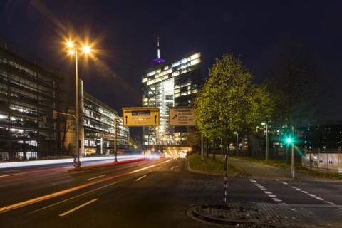 Rhine bank tunnel entrance at the city gate in Duesseldorf