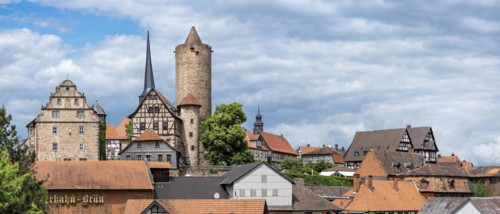 Hinterburg Castle and Hinterburg Amtshaus with medieval keep Hinterturm above the old town
