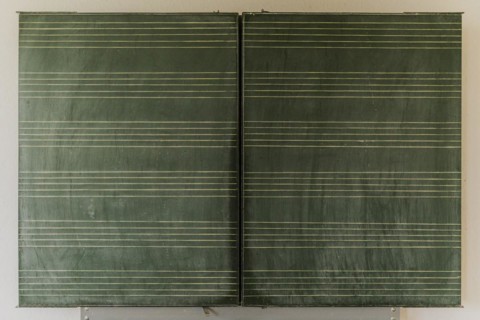 A blackboard in an empty classroom of the old primary school in Trinwillershagen