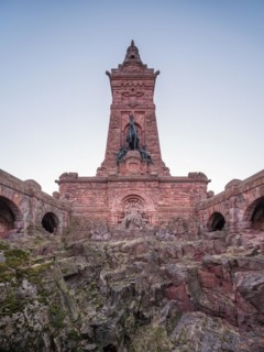 Kyffhaeuser Monument with equestrian statue of Emperor Wilhelm I and sandstone sculpture of Frederick I Barbarossa