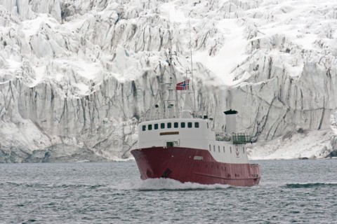 Norwegian passenger ship MS Polargirl in front of the Nordenskioeldbreen