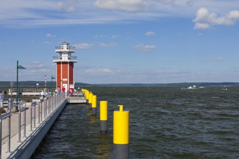 Jetty with lighthouse in the Plauer See at Plau am See