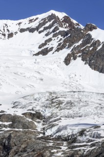 Retreating glacier on the Aiguille des Glaciers in the Mont Blanc massif in Val Veny in the Italian Alps