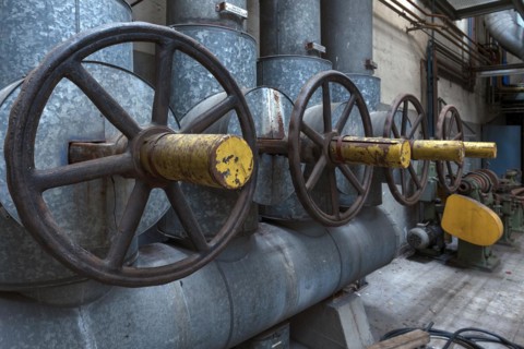 Large steam regulators of a former paper factory