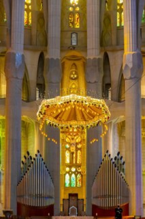 Jesus Cross with interior of the Sagrada Familia