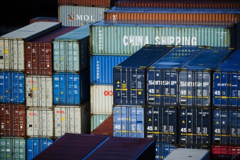 Containers standing in the harbour of Kristiansand. Kristiansand
