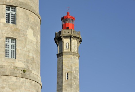 The old Tour Vauban and the new lighthouse Phare des Baleines on the island Ile de Re