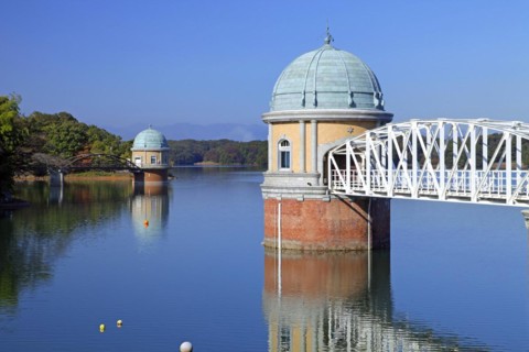 Lake Tama-ko Murayama reservoir Intake Tower Higashi-Yamato city Tokyo Japan Asia