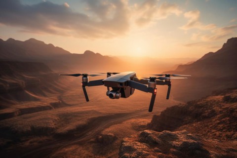 DJI drone flying over desert