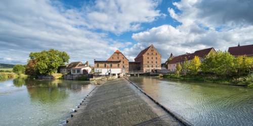 Weir and historic water mill on the Unstrut River