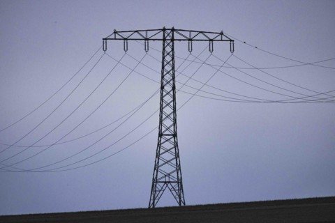Electricity pylons photographed in Schoenau-Berzdorf