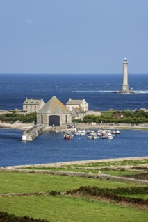 Lighthouse and lifeboat station in the Goury port near Auderville at the Cap de La Hague