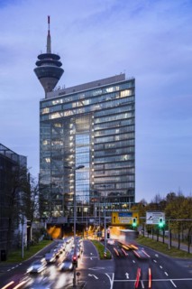 Rhine bank tunnel entrance at the city gate in Duesseldorf