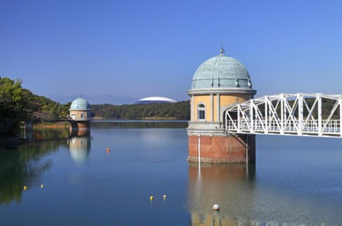 Lake Tama-ko Murayama reservoir Intake Tower Higashi-Yamato city Tokyo Japan Asia