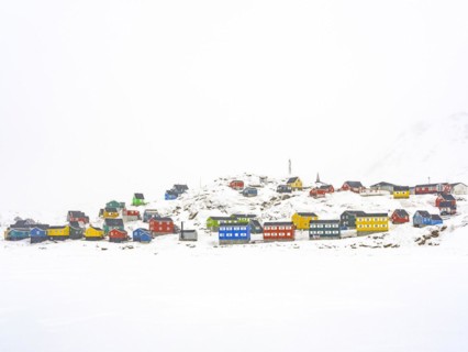 Colourful wooden houses in Tasiilaq in winter