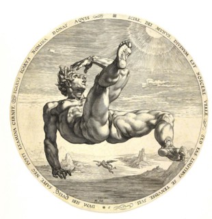 Icarus or Ikaros falls from the sky after his flight experiment fails