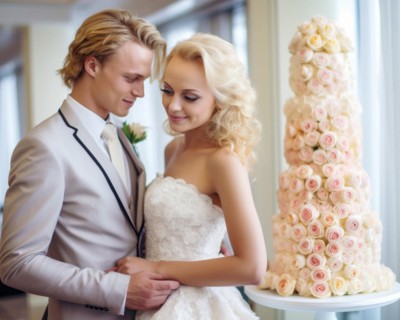 An attractive young wedding couple