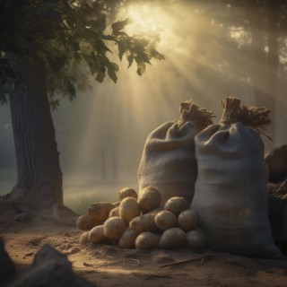 Old sack with potatoes in natural and rustic environment