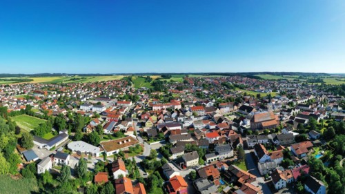 Aerial view of Frontenhausen a market in the Lower Bavarian district of Dingolfing-Landau