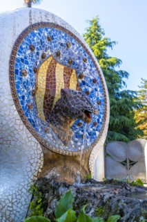 Fountain with mosaic at the entrance steps
