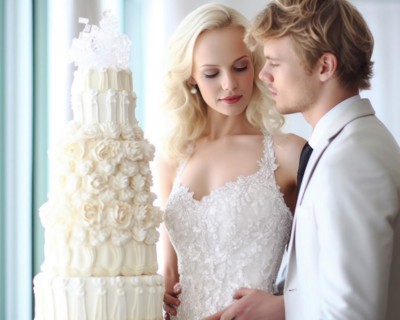An attractive young wedding couple