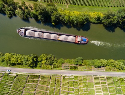 Hessigheim rock gardens with barge on the Neckar