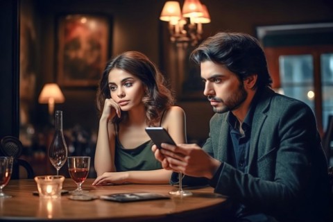 A young couple in a restaurant