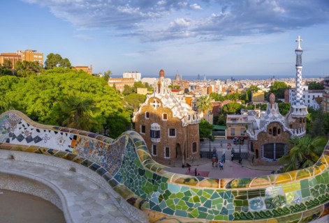 Benches with colourful mosaic