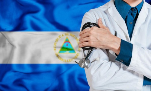 Health and care with the flag of Nicaragua. Nicaragua national health concept