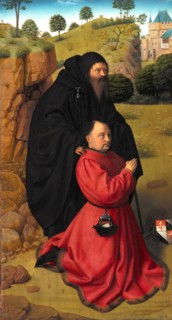 Altar wing with a benefactor in a red robe and St. Anthony