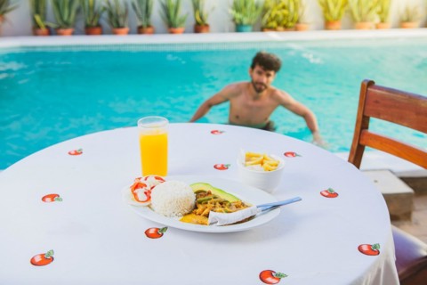 Traditional morning breakfast near the swimming pool
