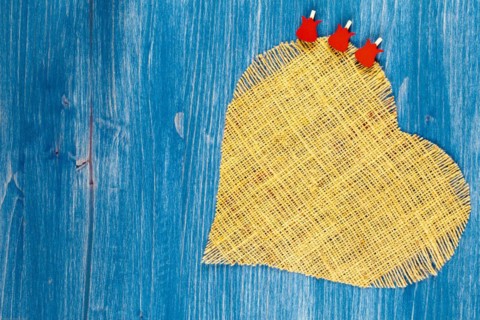 Linen heart on blue background