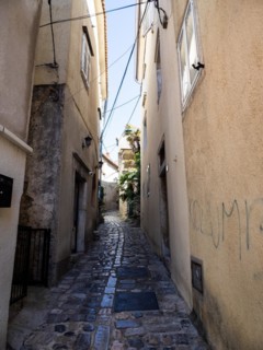 Mediterranean old town with old alleys and houses in the morning