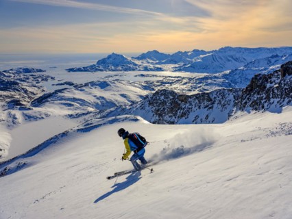 Ski mountaineers on the descent