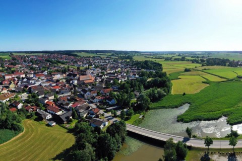 Aerial view of Frontenhausen a market in the Lower Bavarian district of Dingolfing-Landau