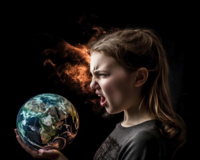 A twenty-year-old woman holding a globe in her hands