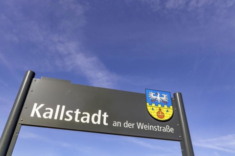 Tourist sign of Kallstadt in the district of Bad Duerkheim