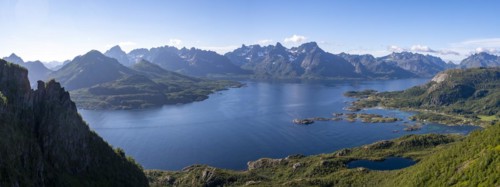 Fjord Raftsund and mountains