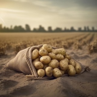 Old sack with potatoes in natural and rustic environment