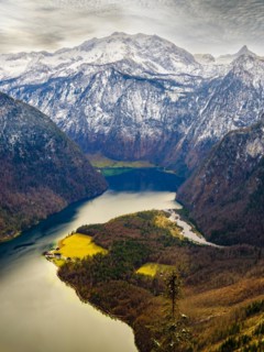 View from above of Koenigssee and Sankt Bartholomae