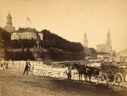 View of the Church of Our Lady and Stadtkirche in Dresden in 1860