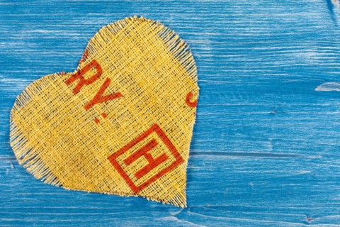 Linen heart on blue background