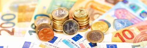 Euro coins and banknotes Save money Finance Panorama pay pay banknotes in Stuttgart