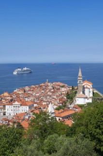 Cruise ship anchors off Piran