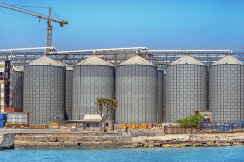 Silos with crane in the port of Port Sudan