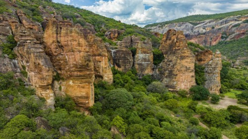 Aerial of the Sandstone cliffs in the Unesco site Serra da Capivara National Park