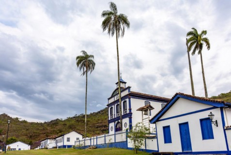 Historic village of Biribiri and its church where an old fabric factory operated among the mountains and vegetation of Diamantina in Minas Gerais